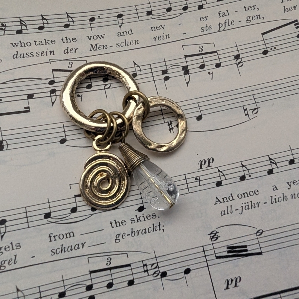 Gold Tone Spiral Keychain with Crystal Charm